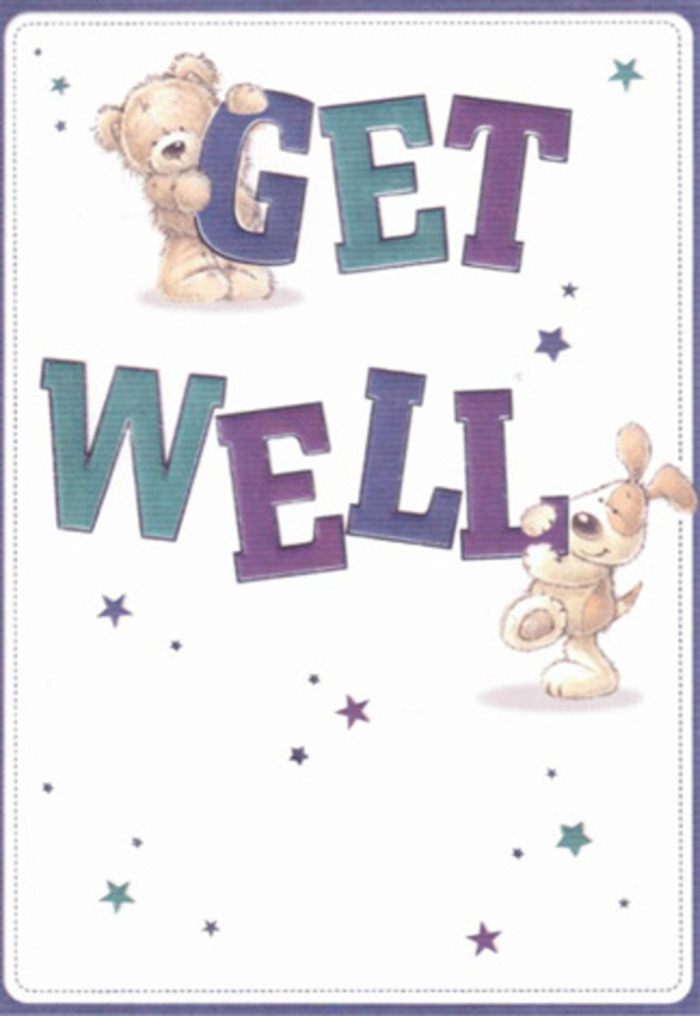 This get well card is a heartening celebration, featuring a charming bear and playful puppy whose bond echoes the friendly spirit of Fortis Green. The bear, with fur rendered in rich, cuddly hues, balances on confident, purple-shaded 'GET' lettering, while an exuberant pup cozies up to the bold, aqua 'WELL' below. Gentle starlight, in dancing blue and lavender tones, flutters through the scene like the early blossoms seen near Highgate Wood. The card's clean white background amplifies the sense of optimism, reminiscent of the clarity found on a stroll down Park Hall Road after rain. Both friends are drawn with such tactile softness, their animated expressions offering comfort as surely as a locally arranged get well bouquet might. Every detail, from the text's playful energy to the stars' whimsical shimmer, has been thoughtfully composed by the artist-mirroring the attentive care we bring to every arrangement at Fortis Green Flowers. In this blend of innocence, reassurance, and community spirit, the card becomes an emblem of heartfelt recovery, ready to lift someone's spirits in the most genuine way.