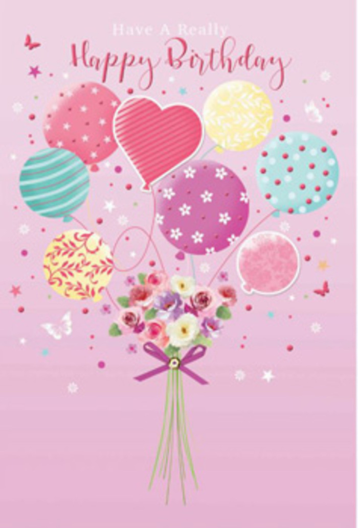 A gently whimsical birthday scene unfolds on a soft pink background, evoking the calm, friendly character of Fortis Green. Floating at the centre is a cluster of pastel balloons that seem to carry a small garden of flowers into the air. Each balloon wears its own personality: some are wrapped in candy-like stripes, others are sprinkled with polka dots that look ready to dance, while a few feature swirling accents and tiny floral motifs that echo the bouquet below. The colours-rosy pink, seafoam green, butter-yellow, fuchsia, and lavender-intermingle like reflections in shop windows along Fortis Green Road on a bright afternoon. Beneath the balloons, a neat hand-tied bouquet forms the anchor of the composition. The flowers resemble a mix of petite roses and daisy-style blooms, their petals velvety and layered, shifting gently from cream through blush and into muted mauve. You can almost imagine their fresh, sweet scent, as though they've just been arranged in the cool of a local florist's studio. A sparkling purple bow cradles the stems, the satin ribbon catching the imaginary light in fine highlights. Scattered around are tiny stars and fluttering butterflies, adding a sense of movement and magic, like glimpses of confetti and party decor in a nearby garden gathering. The whole image captures the feeling of a carefully prepared birthday bouquet delivered locally-a combination of softness, joy, and quiet attention to detail that speaks of genuine celebration in and around Fortis Green.