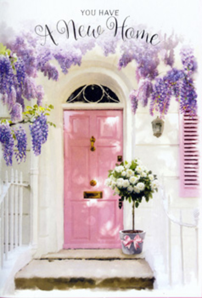 A beautifully composed Fortis Green doorway scene captures the warmth and optimism of moving into a new home, distilled into one poetic moment. The front door is painted in a soft, romantic pink that glows subtly in natural light, with a single matching shutter to one side that balances the composition. Both sit within whitewashed walls, whose clean, bright surface reflects the daylight and lends the entrance an airy, uplifting quality, reminiscent of sunlit façades near Fortis Green's tree-lined streets. Above the door, wisteria drapes in generous cascades, the blossoms arranged by nature into long, tumbling clusters of lavender and lilac. These floral curtains frame the doorway with a sense of gentle drama, their imagined fragrance mingling with the freshness of outdoor air drifting in from nearby green spaces like Highgate Wood. At the threshold stands a stylish grey metal bucket, a classic florist's choice, filled to overflowing with white and cream roses. Each rose appears lush and velvety, with petals layered tightly at the centre and softening toward the edges, creating a cushion of blooms that feels both luxurious and comforting. Delicate sprigs of green foliage peek through, breaking up the creamy tones and adding a touch of movement. A pale pink ribbon is tied around the bucket, its satin bow resting lightly against the metal and echoing the gentle pink of the door. Soft, dappled sunlight filters through the wisteria and kisses the petals and doorstep, creating patches of glow and shade that add depth to the scene. The atmosphere is quietly joyous, as if this arrangement were just delivered to welcome someone into a new Fortis Green home, offering beauty, warmth, and a sense that this threshold will soon be crossed by friends, family, and everyday happiness.