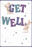 Radiating with gentle joy, this illustrated get well card brings the warmth of Fortis Green home. A plush teddy bear and a lovable puppy animate the scene, their hugs and playful balance on bold indigo and teal letters spelling 'Get Well' infusing the design with childlike happiness. A soft cream background glows behind them, reminiscent of tranquil mornings along Fortis Green's leafy avenues. Scattered stars in hues of periwinkle and violet twinkle above, lending a hopeful sparkle akin to the bright blooms often hand-tied for delivery from local shops. The bear's inviting fur and the puppy's textured ears seem almost tangible-details that extend comfort much like a fresh bouquet delivered to a recovering friend on Tetherdown. With every element carefully chosen, this card transforms a simple wish into a heartfelt gesture, extending a comforting embrace and brightening recovery for friends and family across Fortis Green.